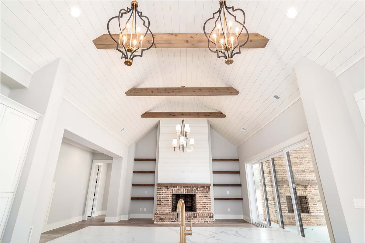 north metro atlanta custom home living room with vaulted ceiling