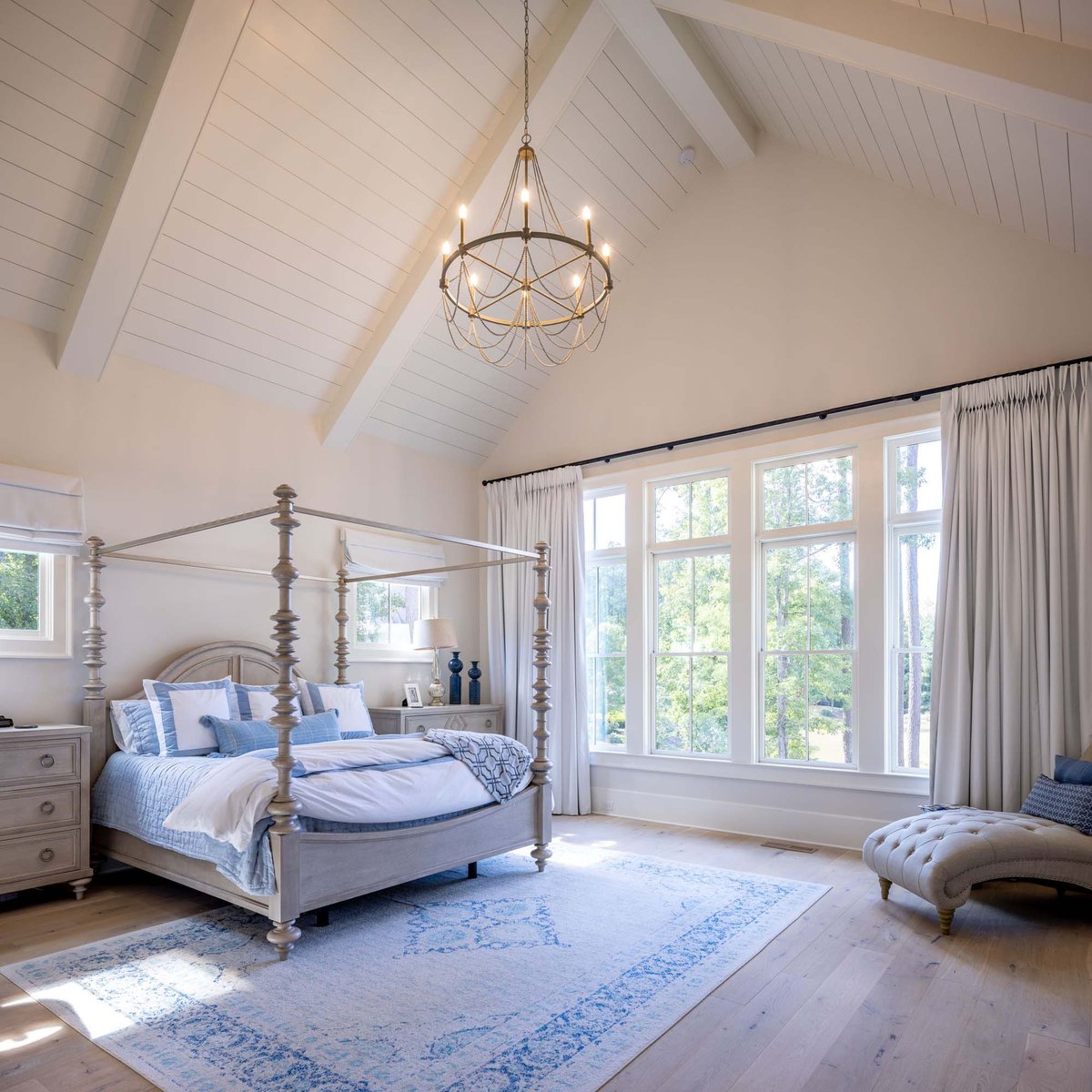 atlanta custom home master bedroom with vaulted ceiling