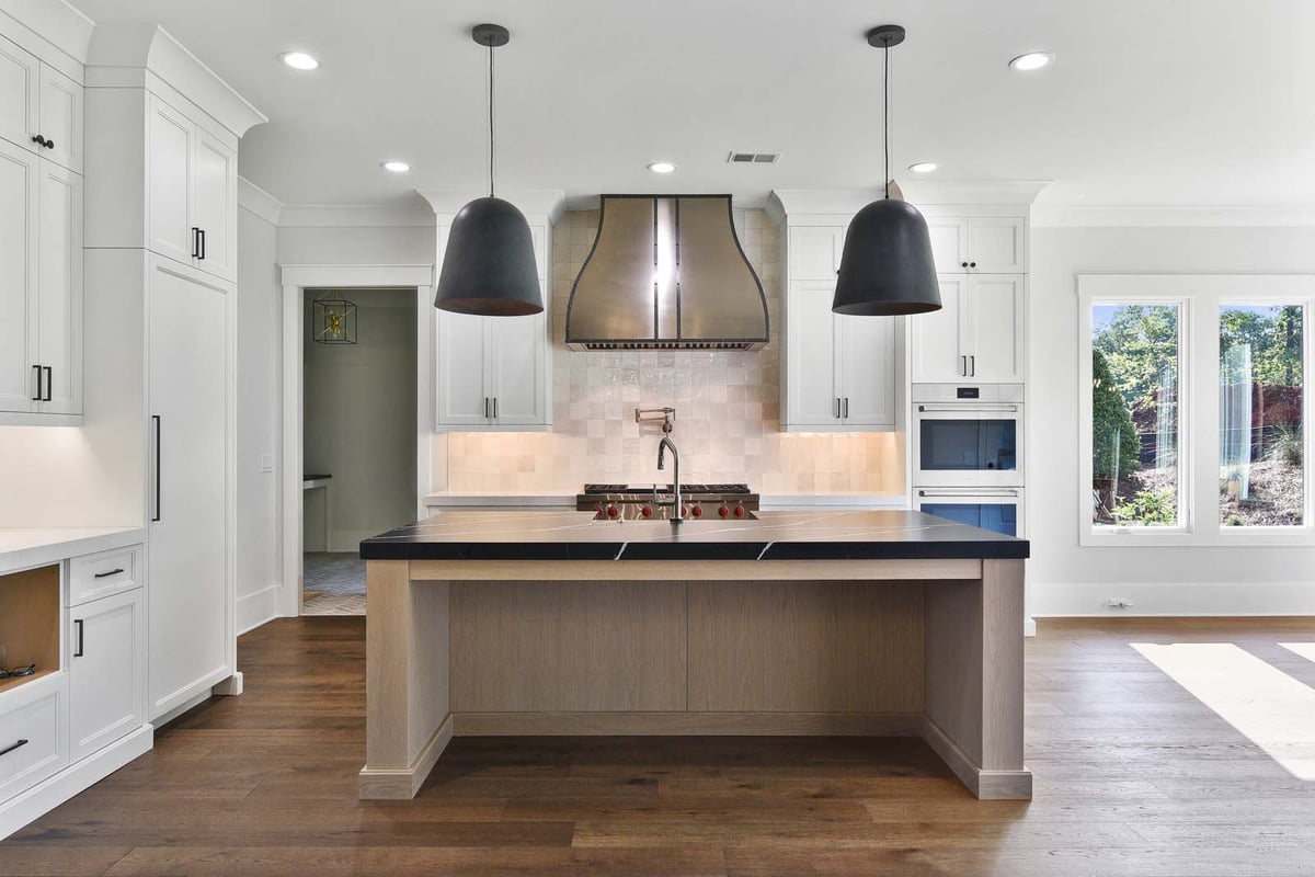 atlanta custom home kitchen with pendant lighting